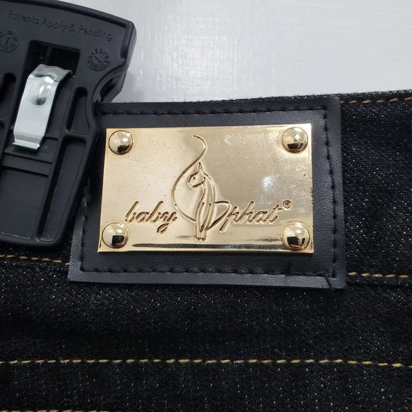 Baby Phat Junior's Y2K Black Gold Contrast Sequin Embellished Bootcut Jeans Sz 9 - Picture 7 of 10